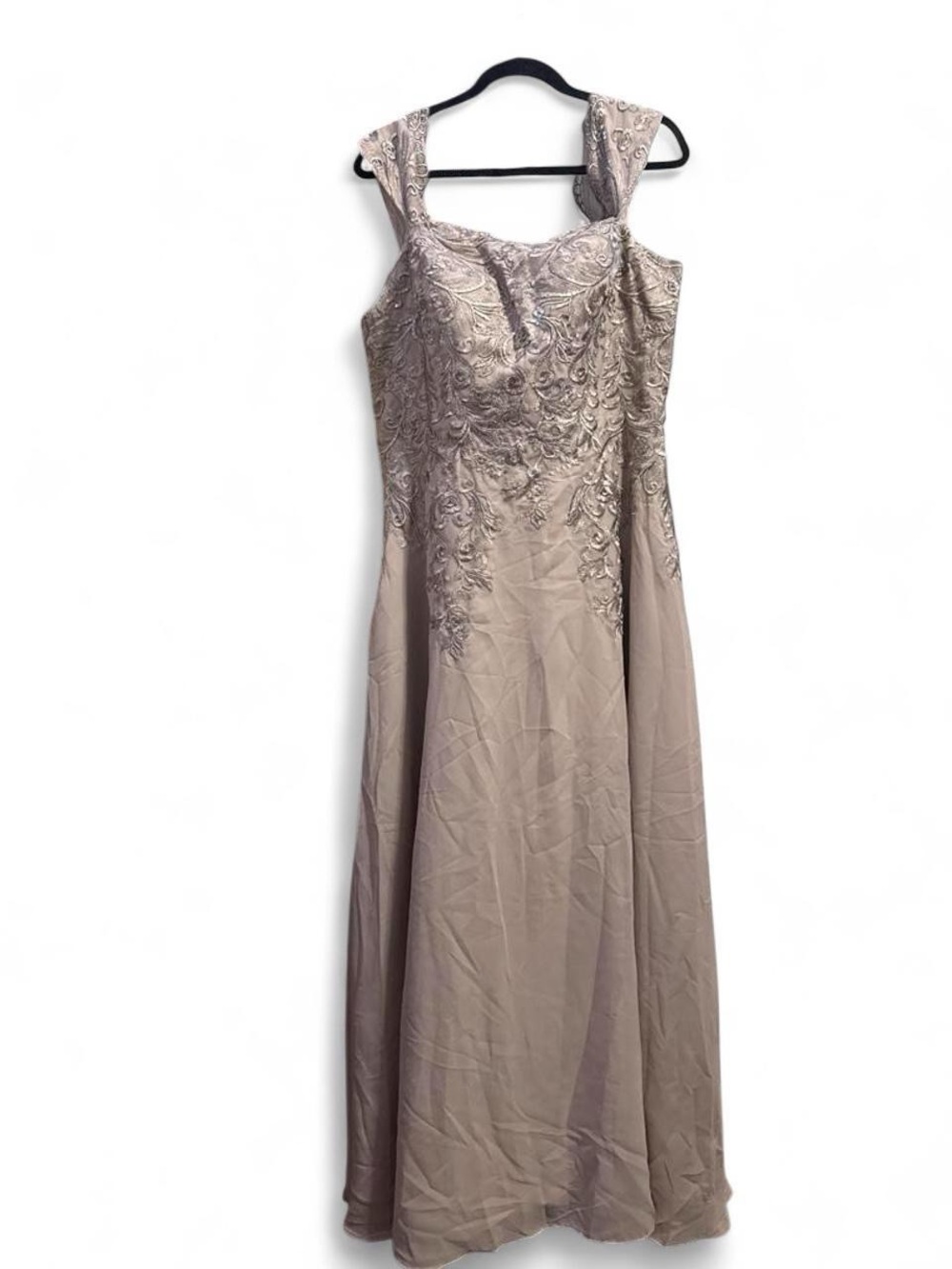 Elegant Taupe Embroidered Evening Dress - Sleeveless Gown